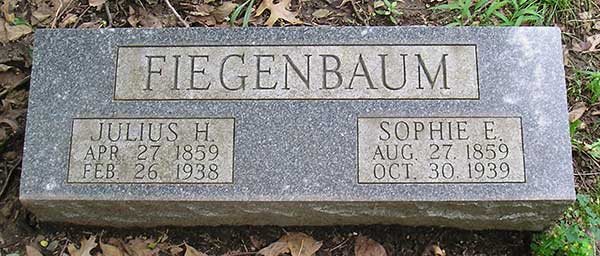 Grave marker of Julius H. & Sophie E. Fiegenbaum