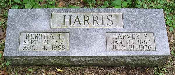 Grave marker of Harvey P. & Bertha F. Harris