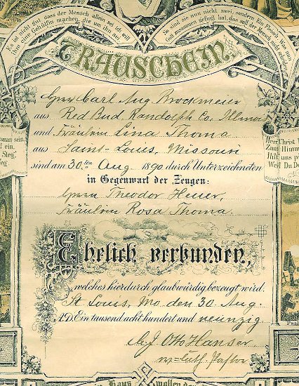 Marriage certificate for Carl August Brockmeier and Magdelena Thoma