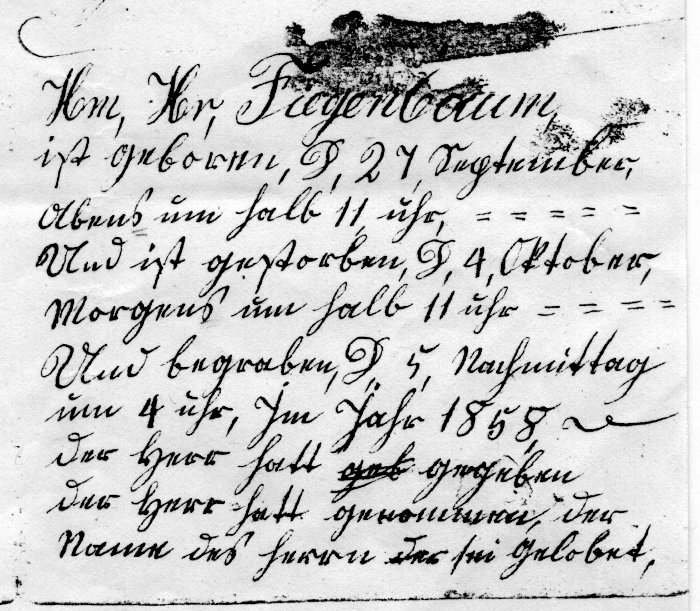 family record of Hermann H. Fiegenbaum's birth and death