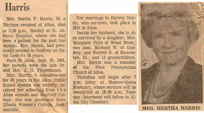 obituary for Bertha Clara (Fiegenbaum) Harris