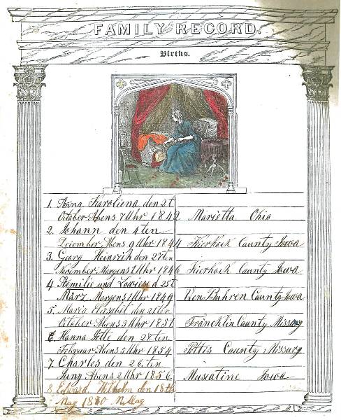 birth records in German from the family bible