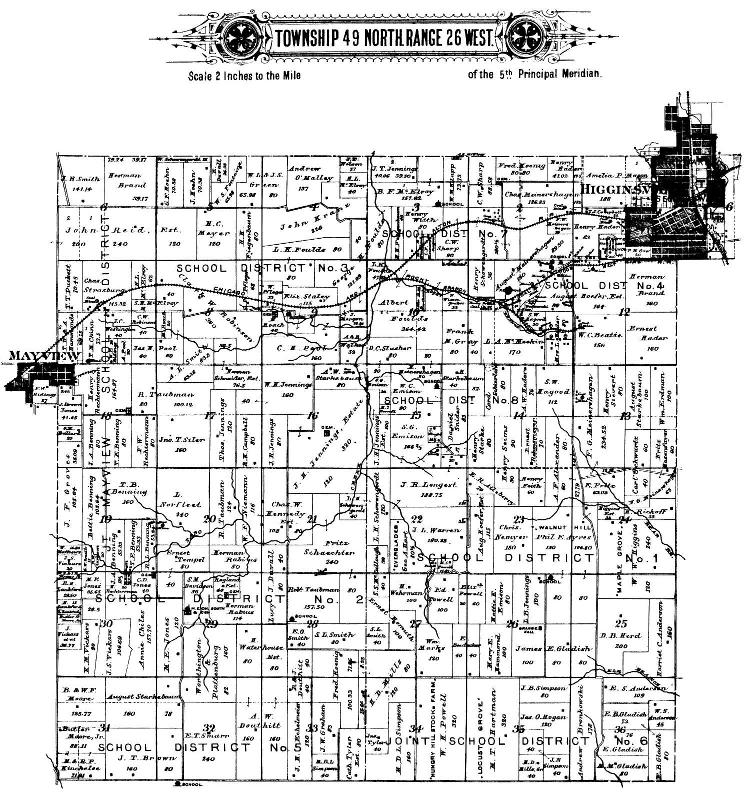 map of Township 45 North, Range 26 West in Lafayette County, Missouri, about 1897
