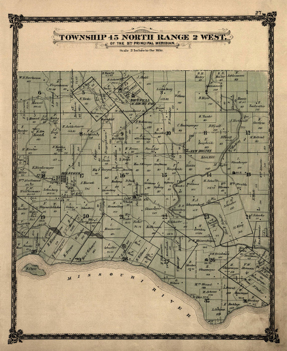 survey map of southwestern Charrette Township, including Holstein and Hopewell Academy