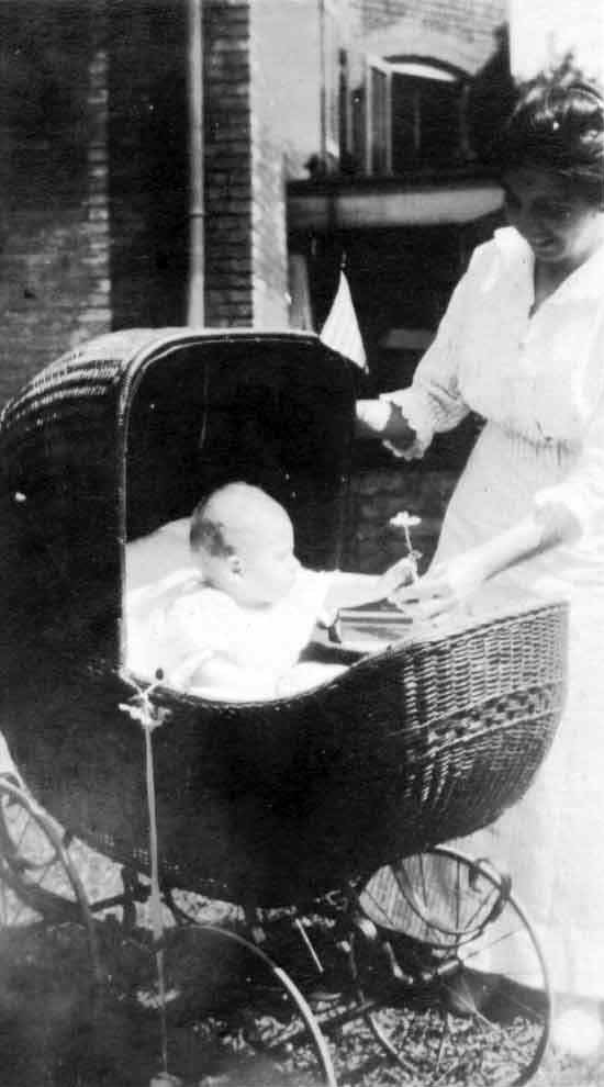 photo of Selma Anna Gerber taking care of a infant in a baby buggy